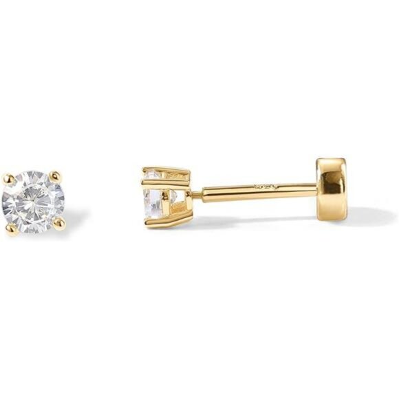 14k gold plated sterling silver cubic zirconia stud earrings for women cartilage - Picture 7 of 7